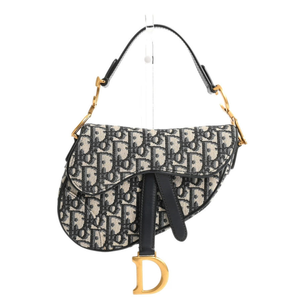 Christian Dior Saddle Handbag Leather Navy Blue